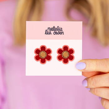 Flower Stud Earrings Red, 2 of 3