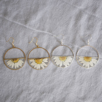 Daisy Pressed Flower Terrarium Silver Or Gold Earrings, 2 of 9