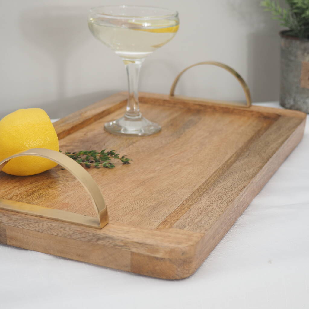 Natural Wood Serving Tray With Copper Handle By Za Za Homes