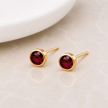 Gold Plated Sterling Silver January Garnet Birthstone Stud Earrings, 2 of 5