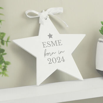 New Baby Born In Wooden Star Decoration, 2 of 4
