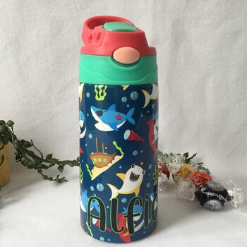 Pirate Shark Personalised Name Insulated Water Bottle, 7 of 9