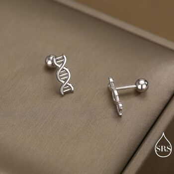 Dna Molecular Structure Screw Back Earrings In Sterling Silver, 3 of 11