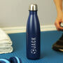 Personalised Name Football Navy Blue Metal Insulated Drinks Bottle, thumbnail 1 of 5