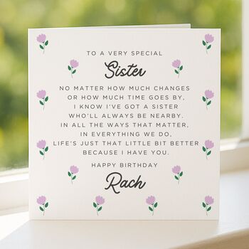 Personalised Flower Verse Birthday Card For Sister, 4 of 7