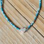 Seed Bead Bracelet In Light Blue With Heart Charm, thumbnail 2 of 3