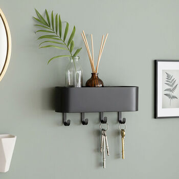Steel Keyhook And Shelf In Charcoal Grey Or White, 4 of 5