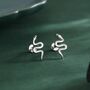 Snake Internal Flat Back Earrings In Sterling Silver, thumbnail 1 of 11