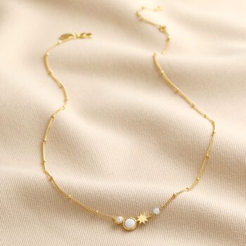 Pearl And Crystal Moon And Stars Necklace In Gold, 4 of 6