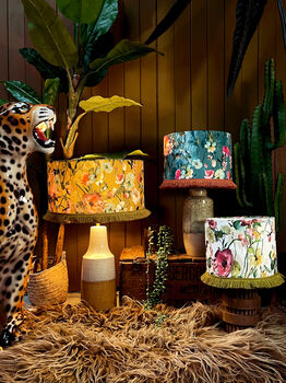 Hazy Meadow Fringed Lampshade In Kingfisher Velvet, 5 of 5