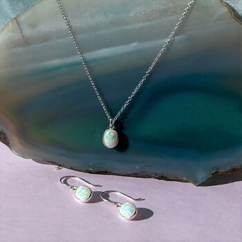 Silver Natural Opal October Birthstone Pendant Necklace, 3 of 7