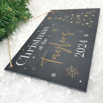 Personalised Festive Gold Slate Hanging Sign 25 X 15cm, 3 of 6