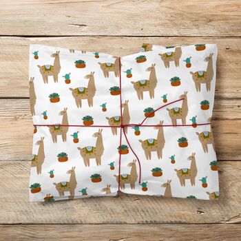 Llama Theme Gift Wrapping Paper Roll Or Folded, 3 of 3