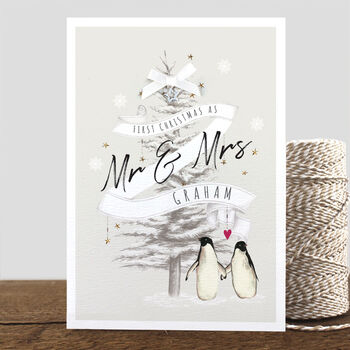 Personalised First Christmas As Mr And Mrs Penguin Card, 2 of 3