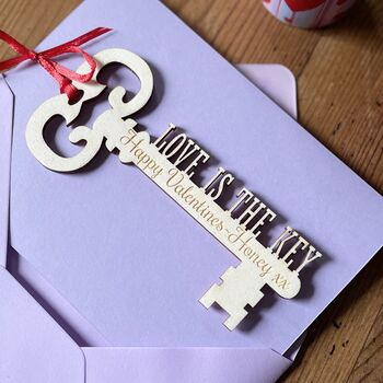 Personalised Love Is The Key Valentines Keepsake Card, 6 of 10