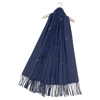 Embroidered Bee Cotton Blend Tassel Scarf, 2 of 7