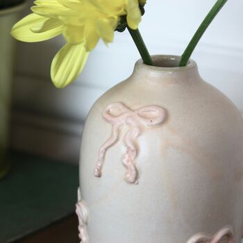 Handmade Ceramic Bow Vase In Peach, 3 of 4