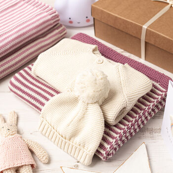 Luxury Baby Girl Dusky Rose And Cream Knitted Gift Box, 5 of 12