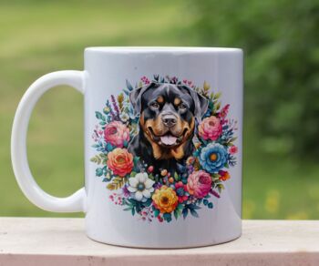 Personalised Rottweiler Summer Floral Dog Wreath Cushion And Mug Gift Bundle, 2 of 4