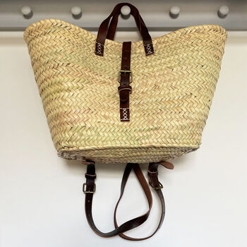 French Market Basket Backpack Adjustable Leather Straps, 2 of 8