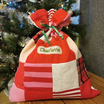 Memory Clothes Christmas Santa Sack, Fully Lined Keepsake Christmas Present Sack Made From Baby Clothes, 3 of 12