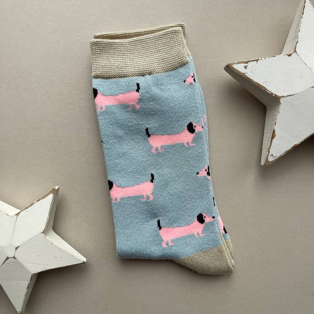 Bamboo Sausage Dog Socks In Powder Blue By Nest