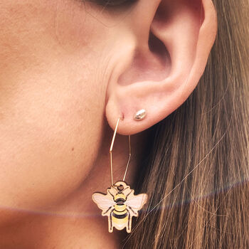 Bee Charm Gold Plated Hexagonal Hoop Earrings, 7 of 7