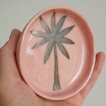 Handmade Pink And Gold Ceramic Palm Tree Ring Dish, 5 of 8