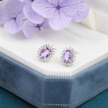 Genuine Amethyst Purple Crystal Stud Earrings, 4 of 12