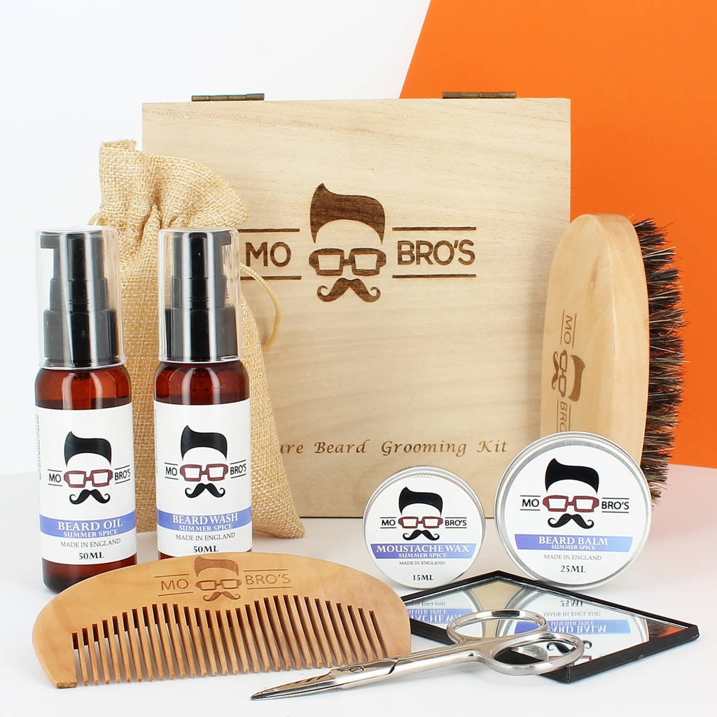 signature wooden beard care gift set by mo bro's