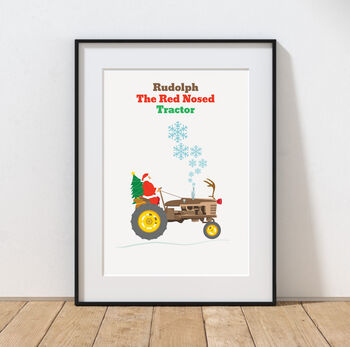 Personalised Rudolph The Red Nosed Tractor Xmas Print, 6 of 8