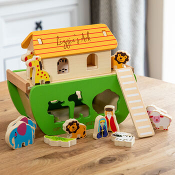 Personalised Noah's Ark Shape Sorter Wooden Play Set, 2 of 4