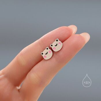 Cute Frog Head Stud Earrings In Sterling Silver, 6 of 11