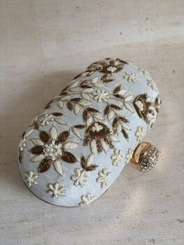Off White Oval Floral Clutch, 7 of 11