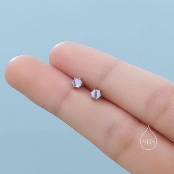 Sterling Silver Extra Tiny Moonstone Internally Threaded Earrings, 2 of 12