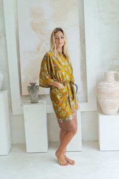 Gold Yellow Silky Kimono Robe, 3 of 6