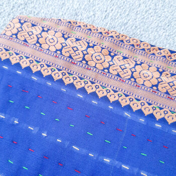 Sari Cushion Cover, Blue Silk, 46cm Handmade, 4 of 6