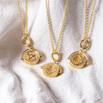 Zodiac And Star Sign Spinner Necklace In Gold, 6 of 12