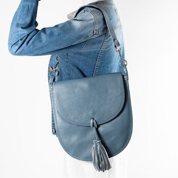 Denim Blue Soft Tassel Large Ladies Saddlebag, 2 of 8