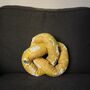 Handmade Mustard Floral Knotted Cushion, thumbnail 2 of 5