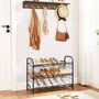 Black Three Tiers Shoe Rack With Adjustable Shelves, thumbnail 2 of 6