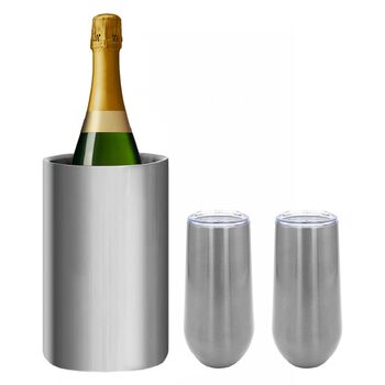 Stainless Steel Wine Cooler Set With Tumblers Or Flutes, 6 of 6