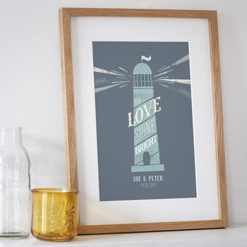 'Love Shine Bright' Personalised Lighthouse Print, 2 of 5