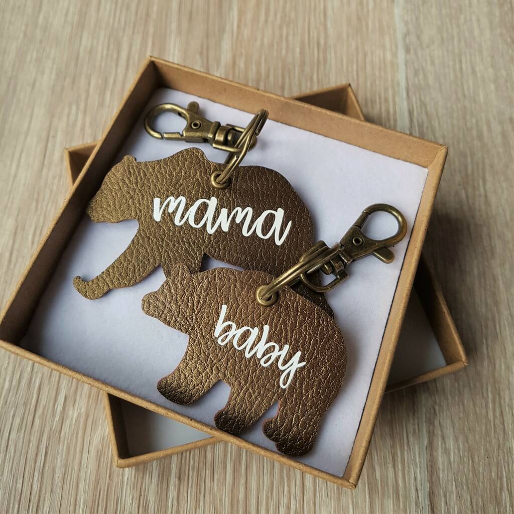 Image of Set Of Two Faux Leather Bear Keyrings