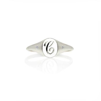 Mini Initial And Diamonds Signet Ring Gold/Silver, 11 of 12