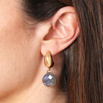 Semi Precious Teardrop Drop Earrings In Gold, 5 of 7