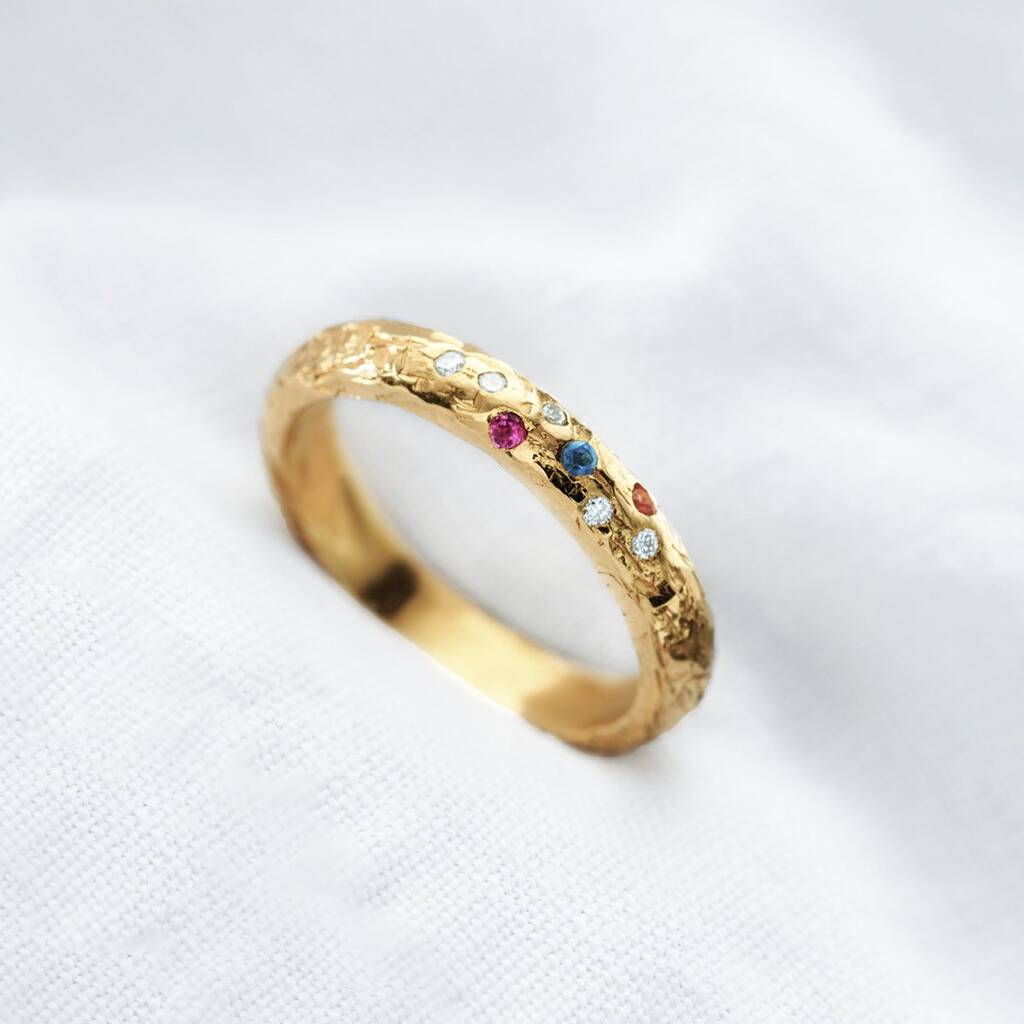 Diamond And Birthstone Confetti 9ct Gold Wedding Ring, 1 of 6