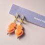 Sacred Heart Orange Earrings With 18ct Gold Plated Huggie Hoops, thumbnail 1 of 6