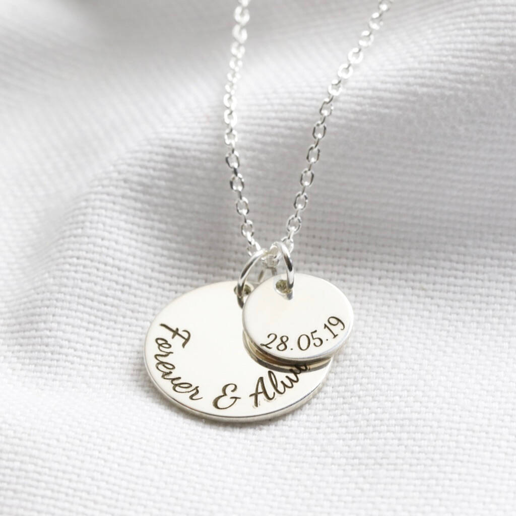 Personalised Sterling Silver Double Disc Charm Necklace By Lisa Angel
