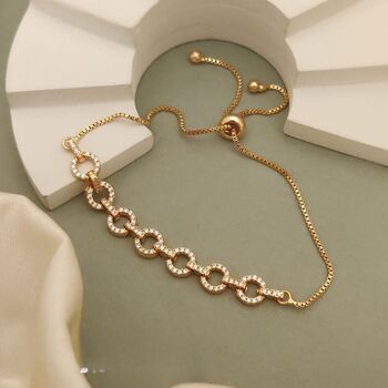 Zircon Round Chain Link Sliding Adjustable Bracelet, 2 of 3